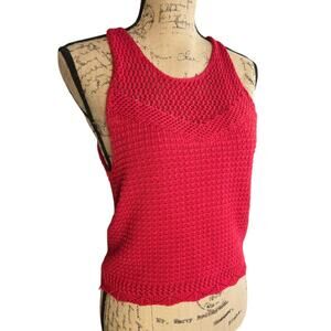 Hollister crochet cropped tank top red shirt festival boho open back cotton L